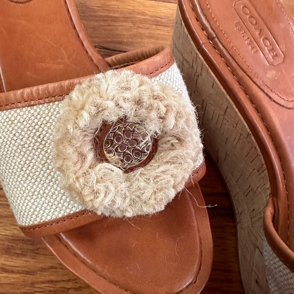 Coach Jazmin Natural Canvas & Brown Leather Accent Platform Slide Sandal 8.5 - Picture 6 of 6